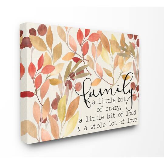 Stupell Industries Love Family Home Inspirational Word Leaves Red Yellow Design Canvas Wall Art